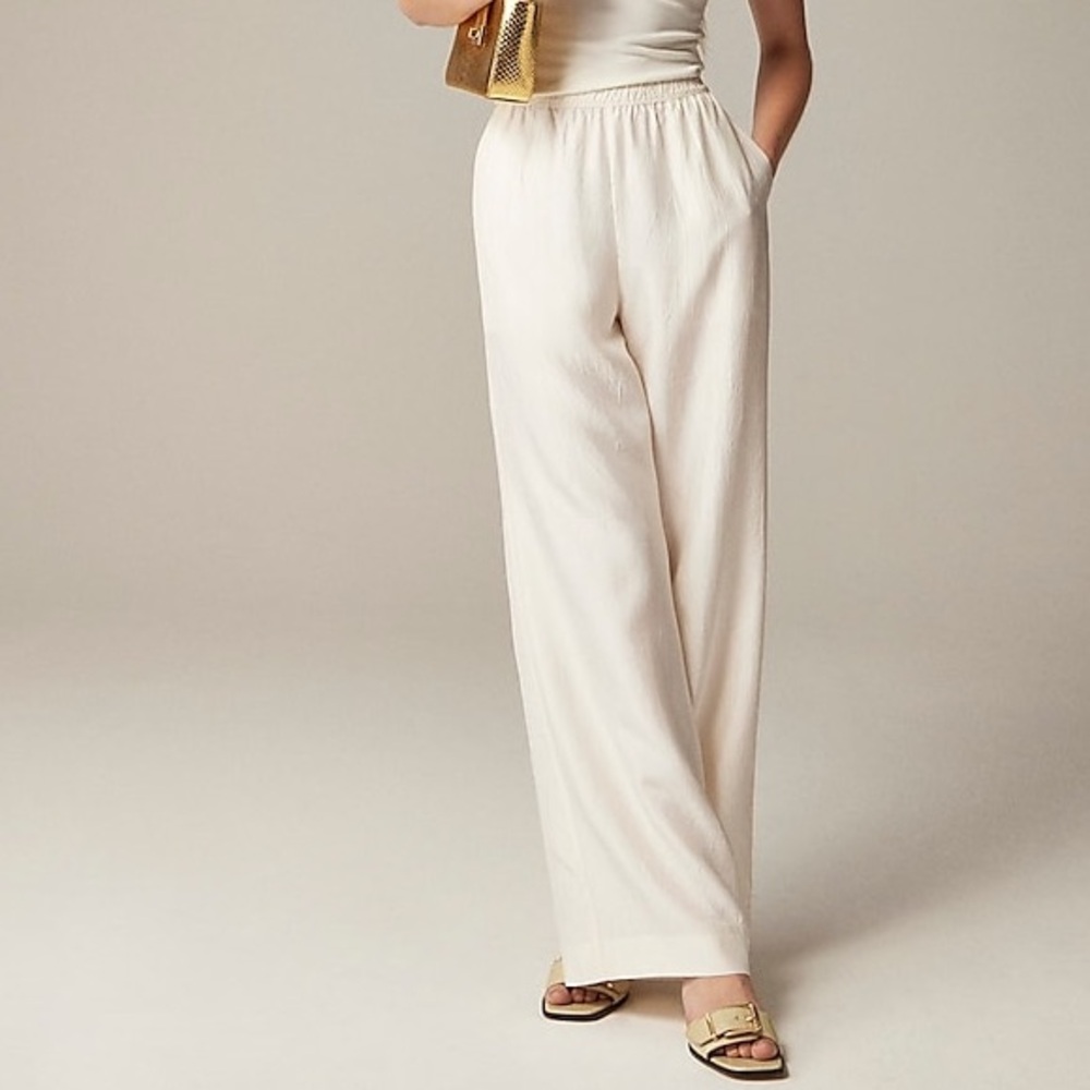 J. Crew Stratus pant in textured satin ivory tall NWT